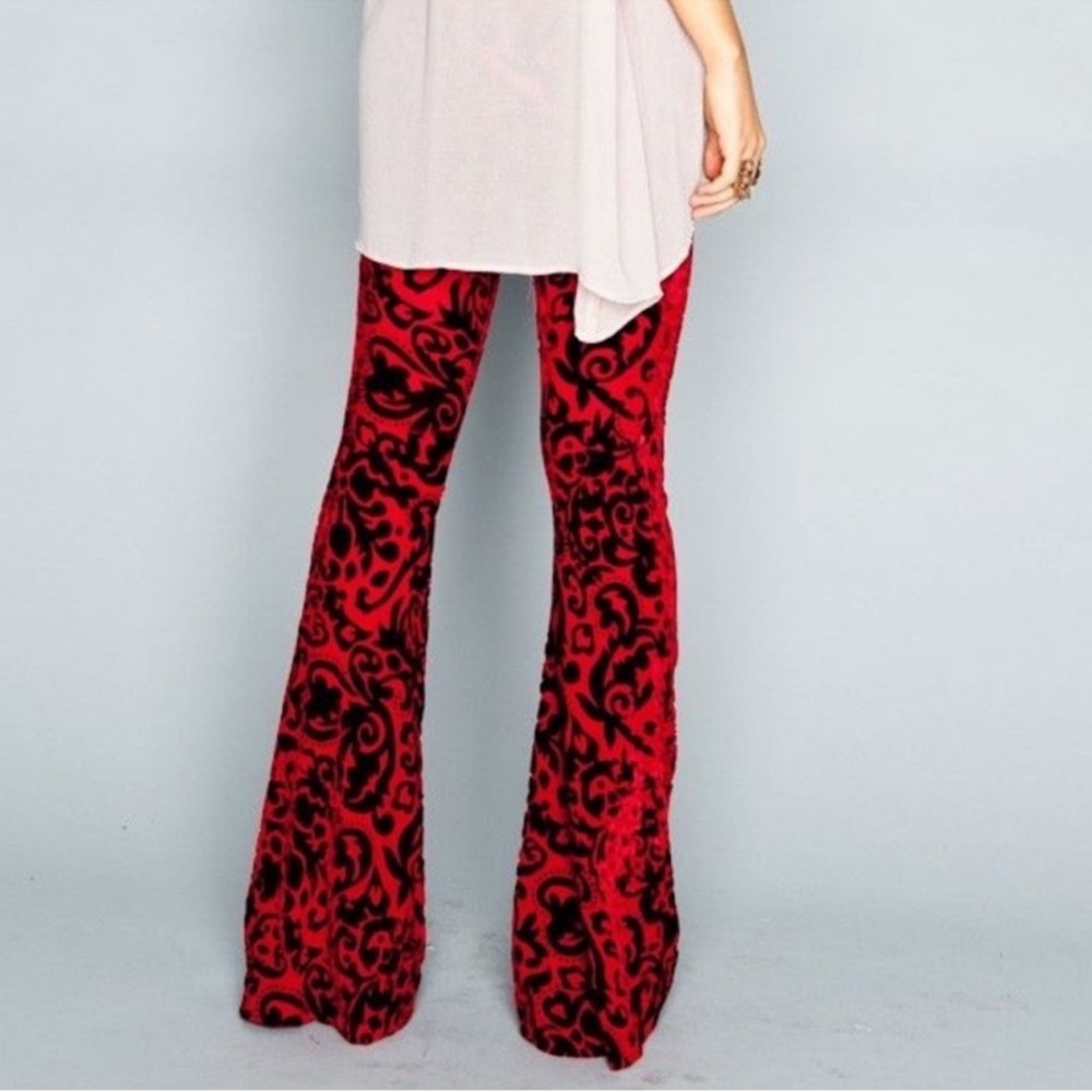 Show Me Your MuMu velvet Red Flare Pants bell bottoms